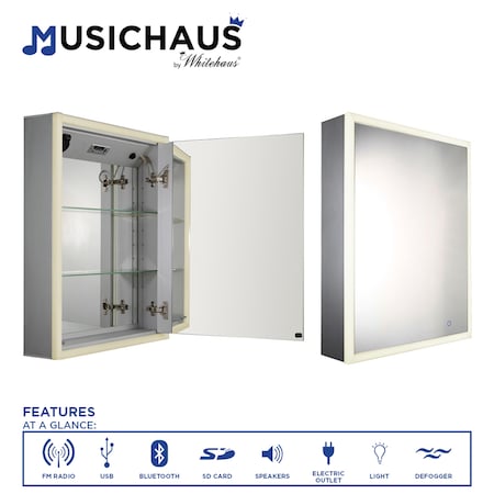 Whitehaus Sgl Mirrored Door Medicine Cabinet W/ Usb, Sd Card, Bluetooth, Fm Radio, S WHLUN7055-OR
